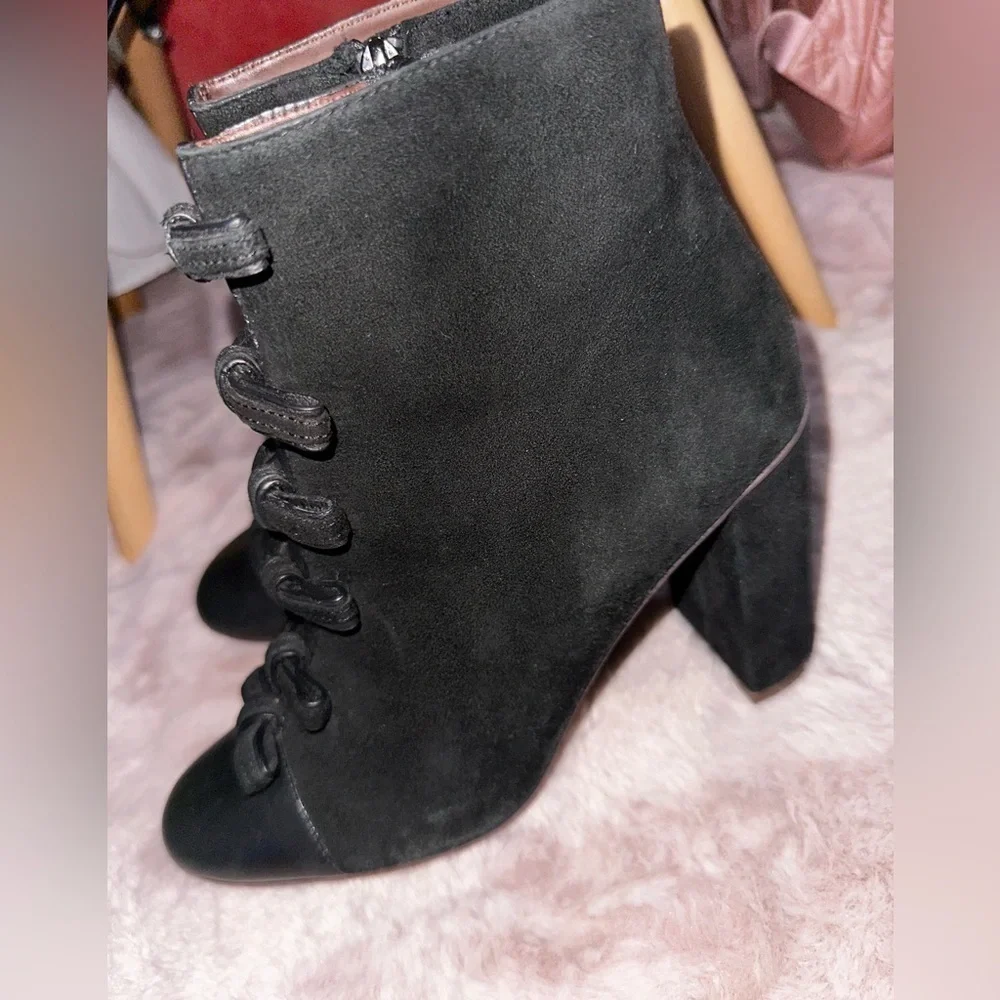 See By Chloe black leather bow front leather block heel booties ankle boot 37.5 - Picture 14 of 16